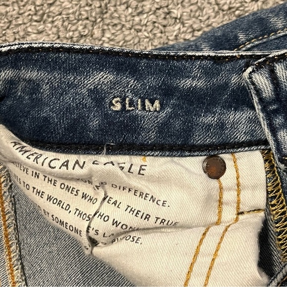 American Eagle Jeans Mens 29X30 Slim Fit Low Rise Flex Distressed Stone Wash - Picture 6 of 11